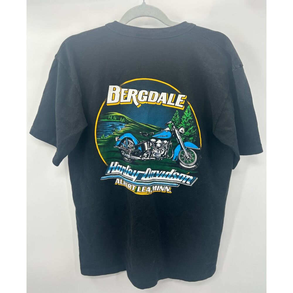 Vintage Harley Davidson Bergdale Black Motorcycle T-Shirt 90's Cotton Henley M